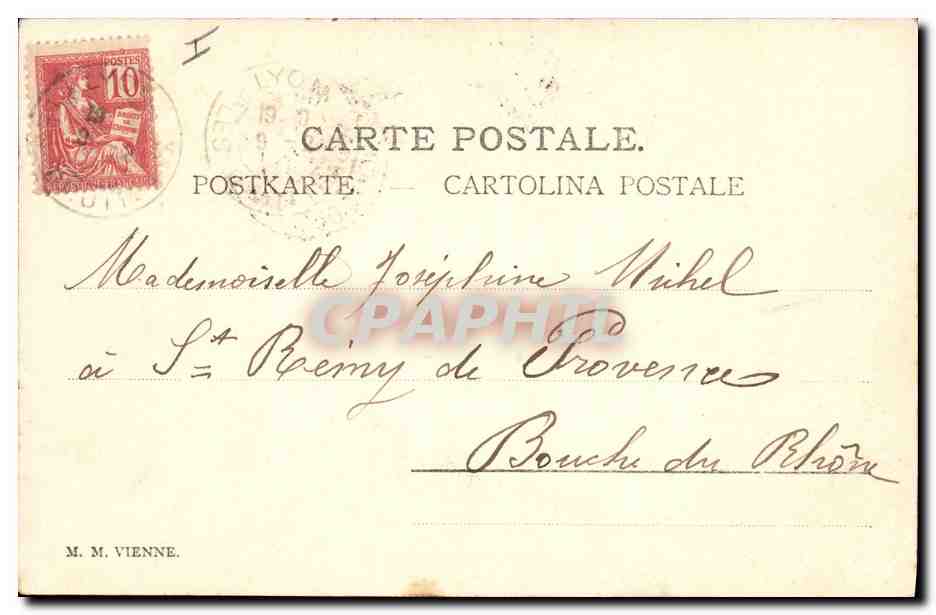 Femme en robe lilas avec moutons — éditeur M. M. Vienne, n° de série non visible — Reverso