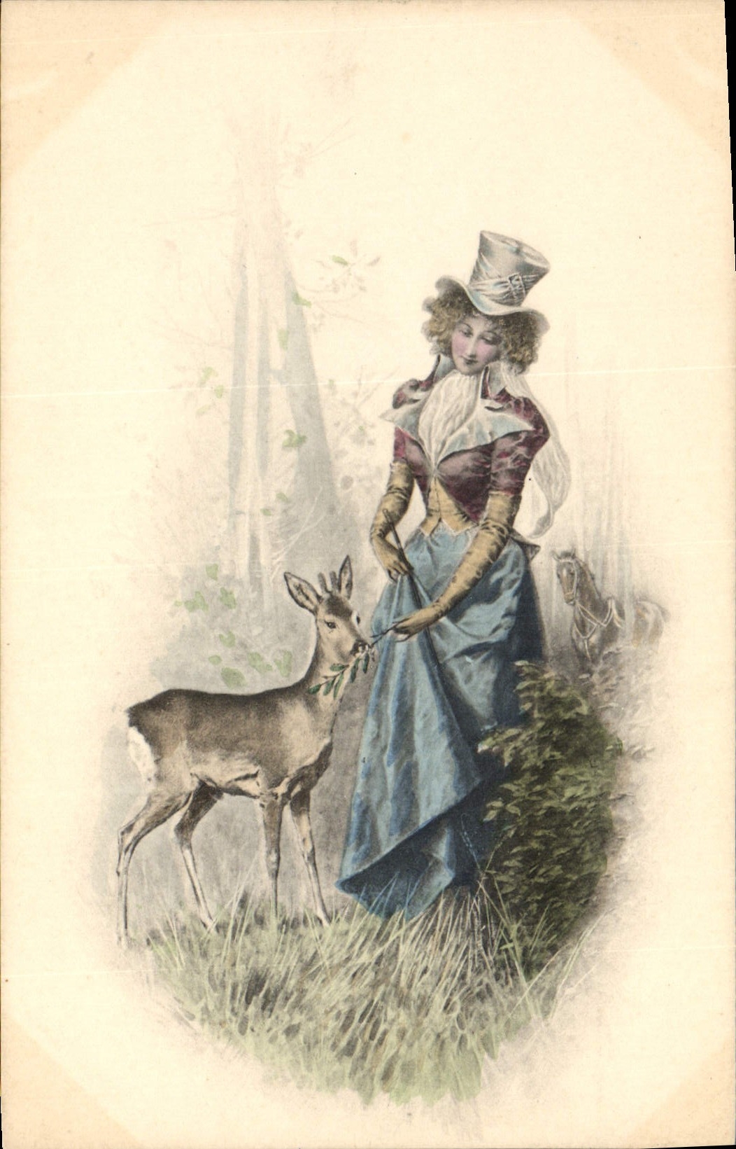 Femme en costume d'époque avec cerf — M. M. Vienne, n° 62