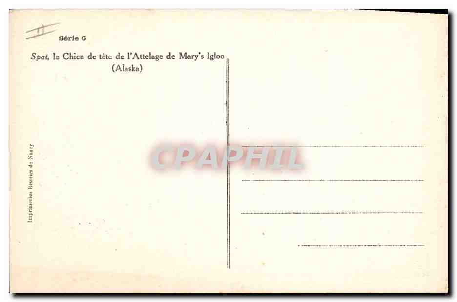 Spaï, der Leitwolf der Mary's Igloo-Gruppe — (Alaska) — Imprimeries Reunies de Nâang, Serie 6 — Rückseite