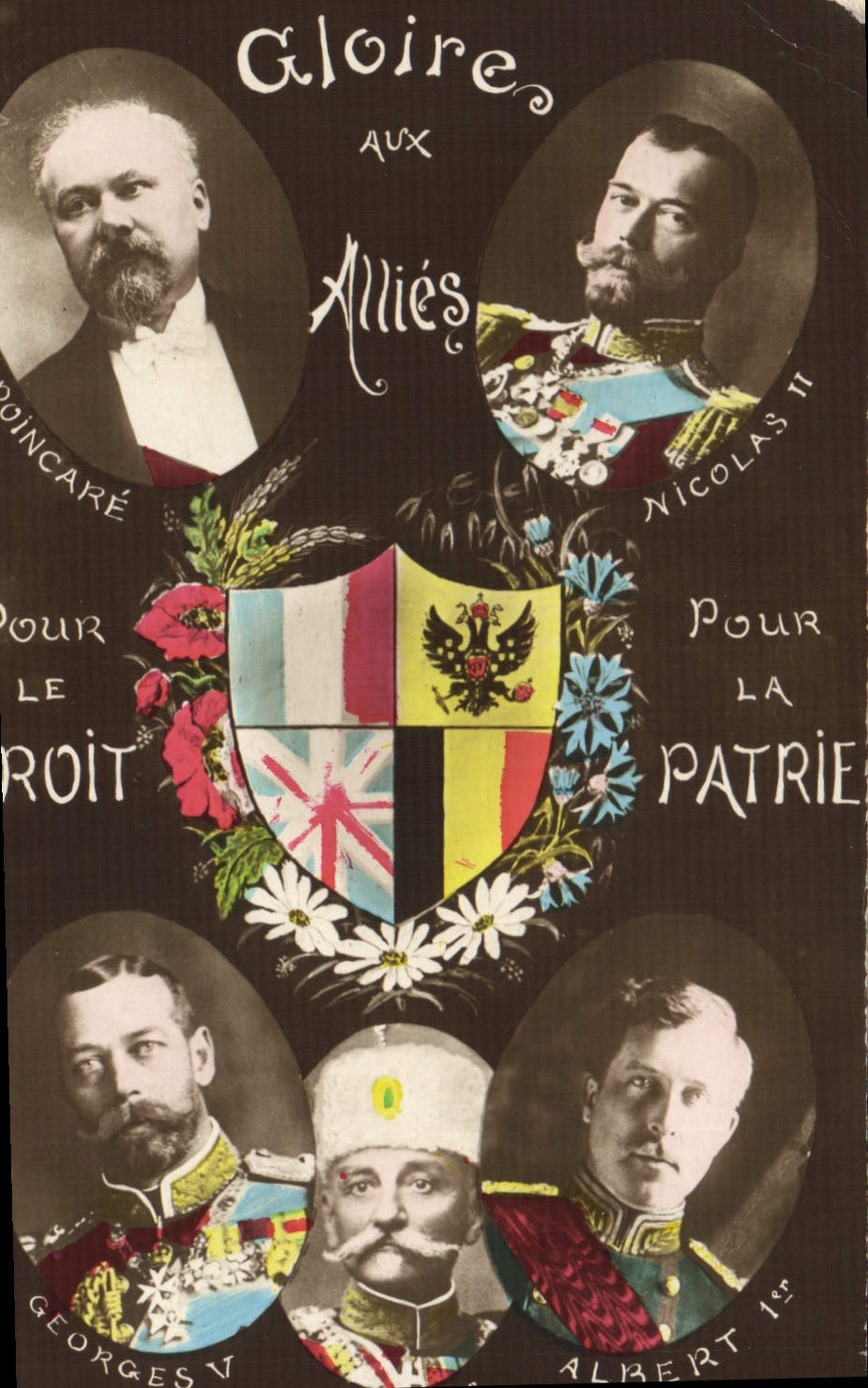 CPA Militaria Poincare Nicolas II Georges V Pierre 1er Albert 1er Russie Russia Serbie Serbia 