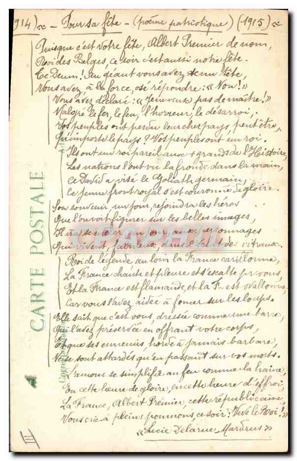 CPA Militaria SM Albert 1er Roi des Belges Decore de la Medaille Militaire  — Verso