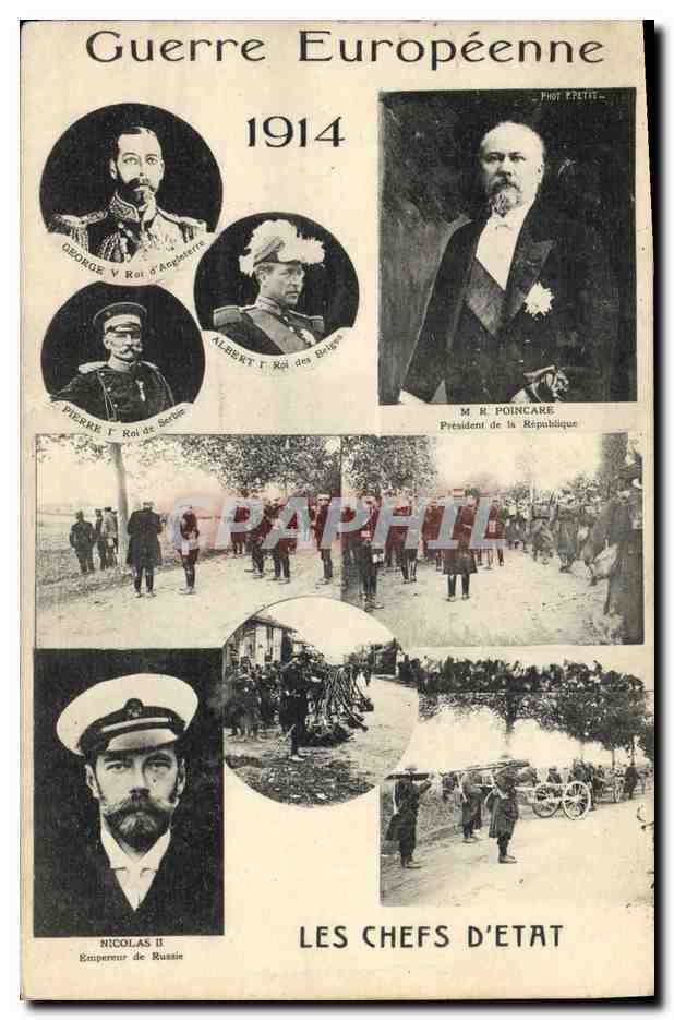 CPA Militaria Guerre europeenne Poincare Pierre 1er Nicolas II Serbie Serbie Russie Russia