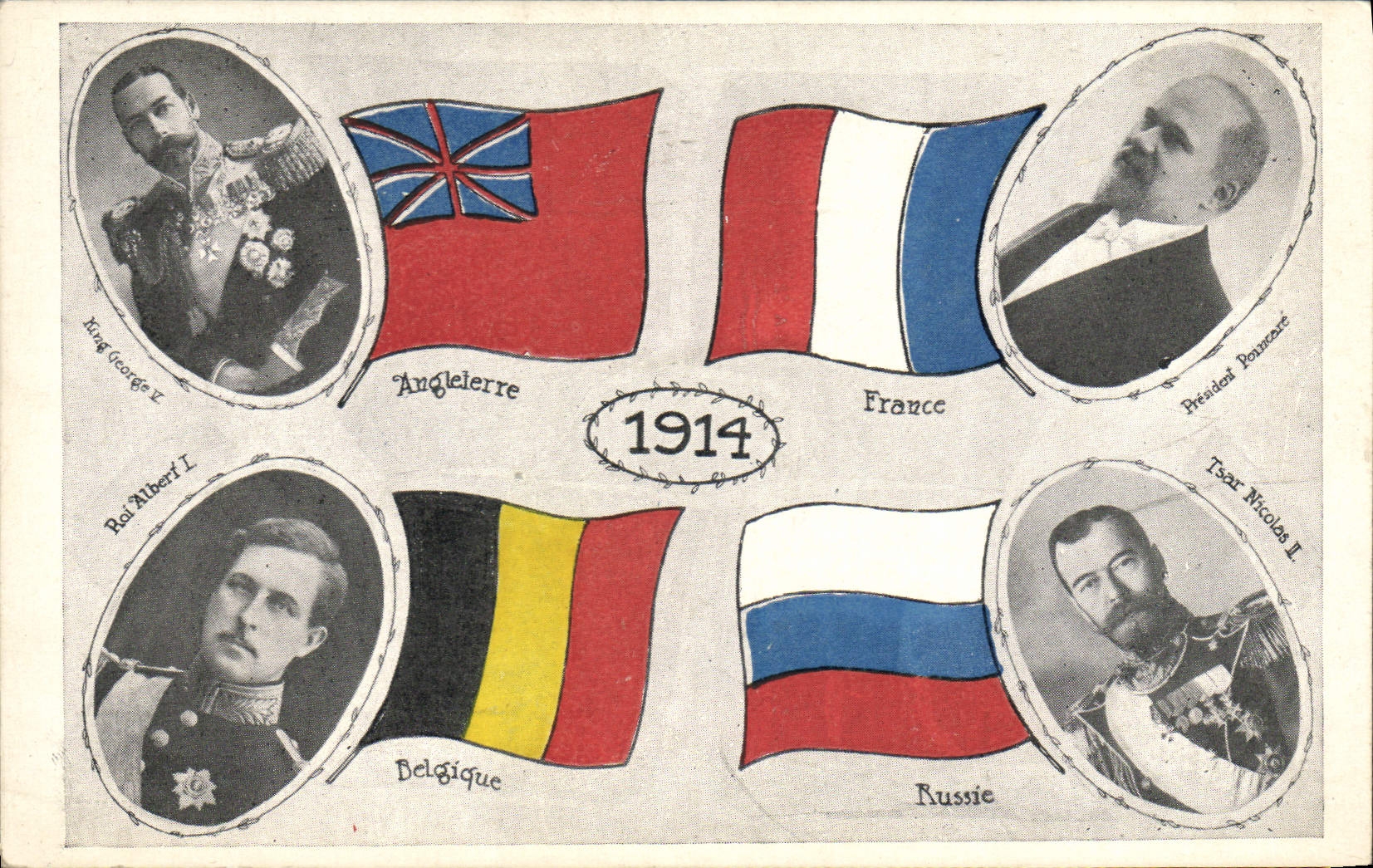 CPA Militaria Angleterre Belgique France Georges V Nicolas II Albert 1er Russie Russia 