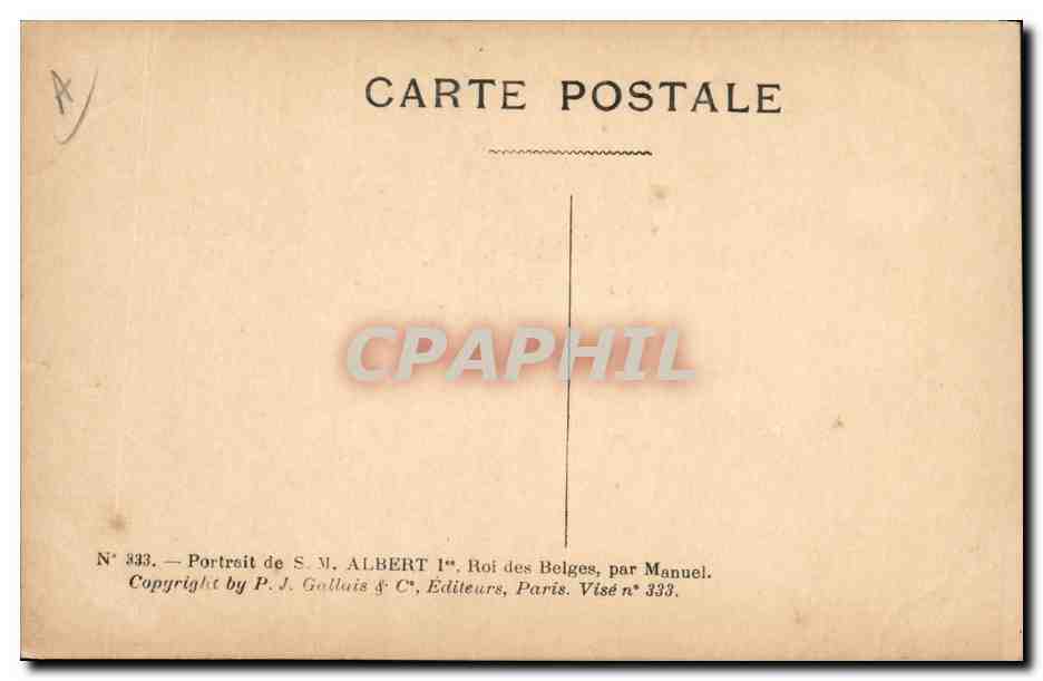 Albert Ier — Portrait en uniforme — P.J. Galluis & C°, n° 333 — Reverso