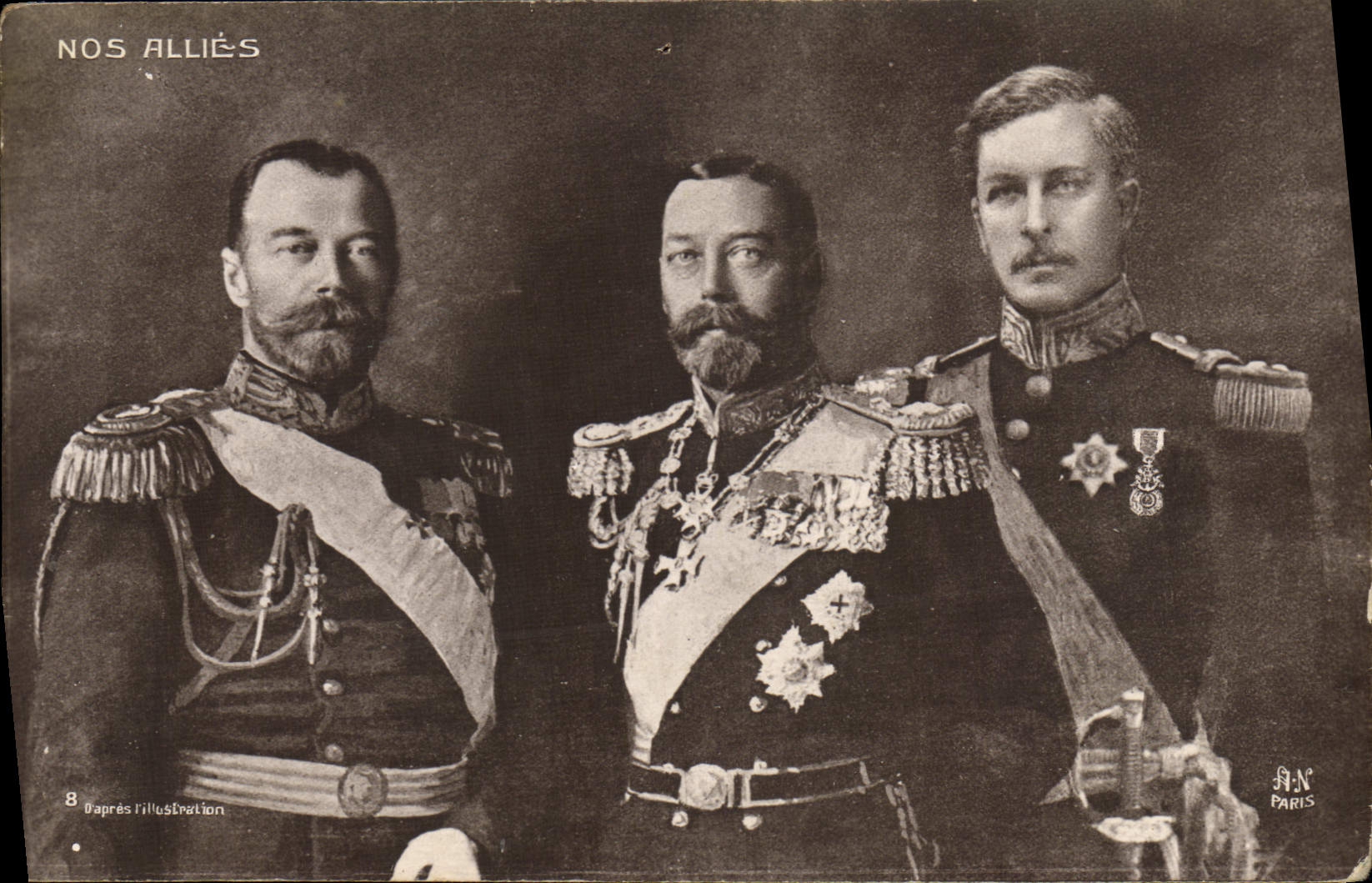 CPA Militaria Nos allies George V Nicolas II Albert Russie Russia 