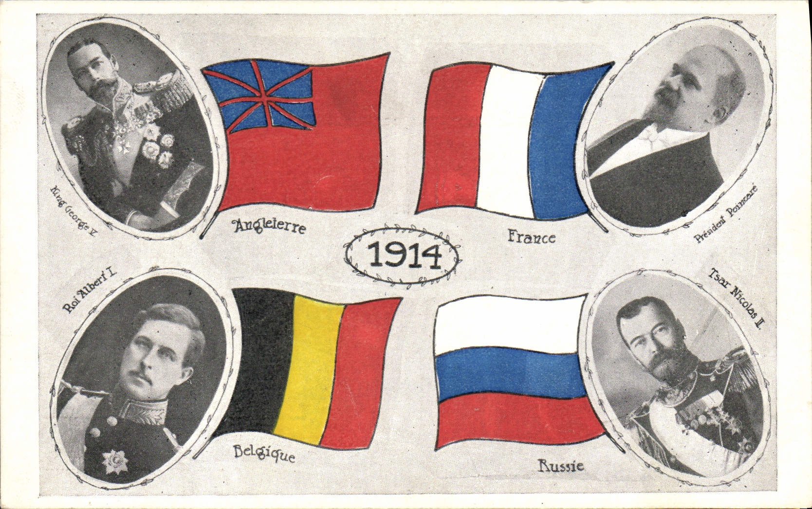 CPA Militaria Angleterre Belgique France Georges V Nicolas II Albert 1er Russie Russia 