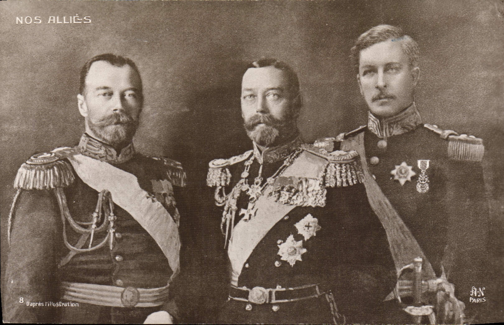 CPA Militaria Nos allies George V Nicolas II Albert Russie Russia 