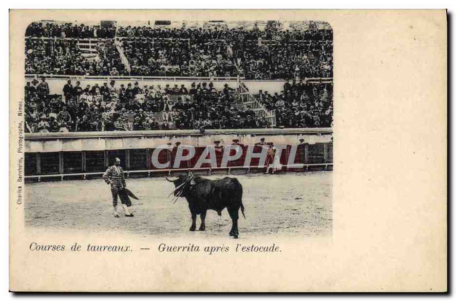 Courses de taureaux — Guerrita après l'estocade — Charles Benhurmy, Nîmes