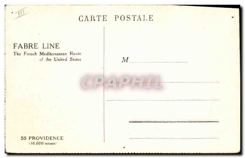 CPA Bateau Paquebot SS Providence Fabre Line — Verso