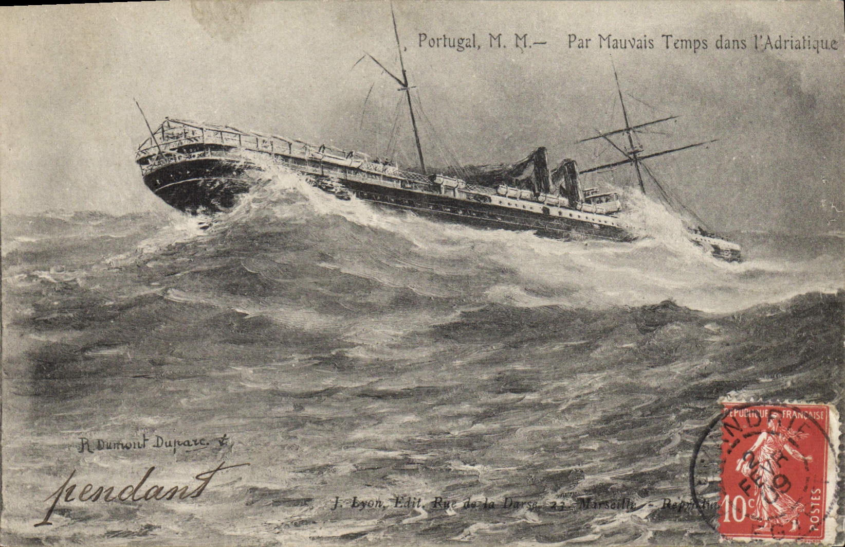 Navire en difficulté dans l'Adriatique — R. Dumont Durand — J. Lyon, Édit. Rue de la Darse, 23, Marseille