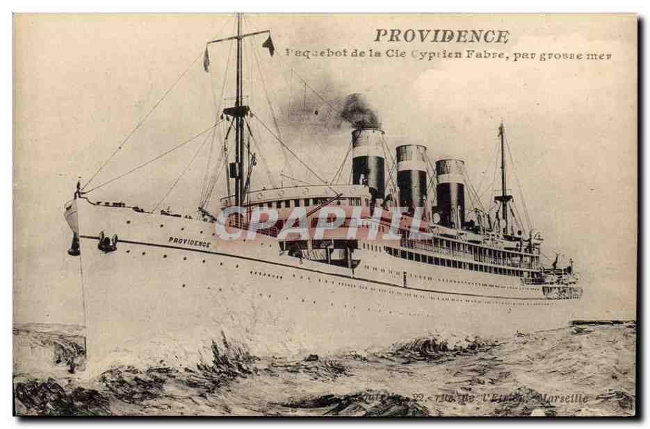 Le paquebot Providence — Cie Cyprien Fabre, par grosse mer — Édition L'Érision, Marseille