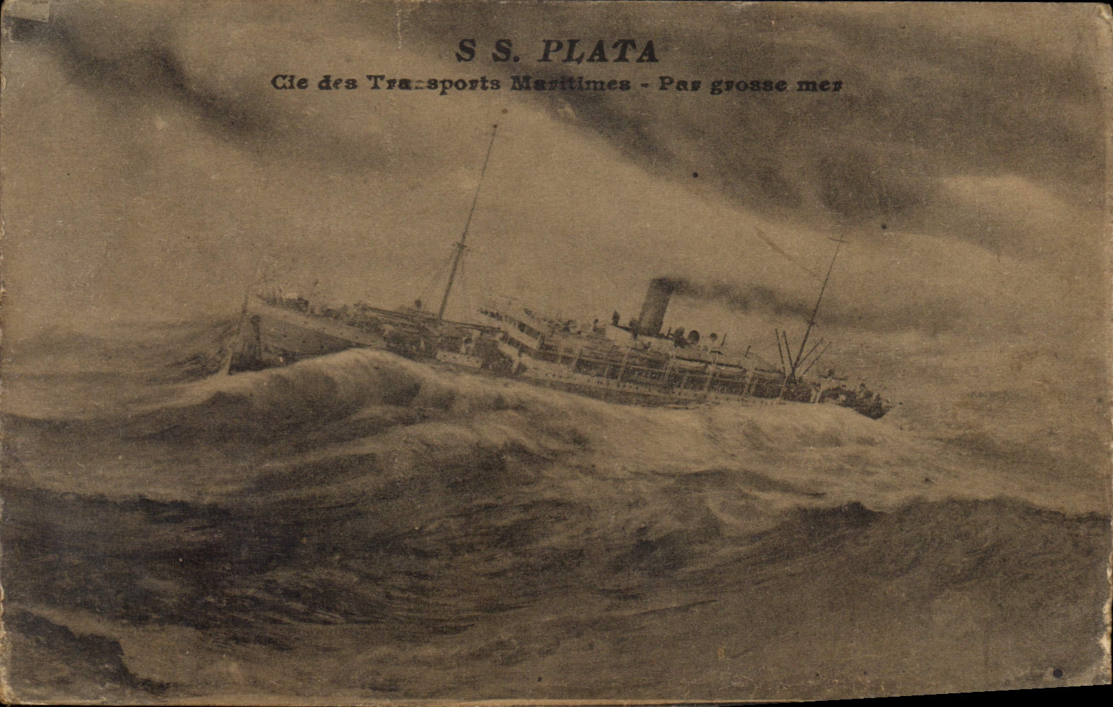 S.S. PLATA — Navire en mer agitée — Cie des Transports Maritimes