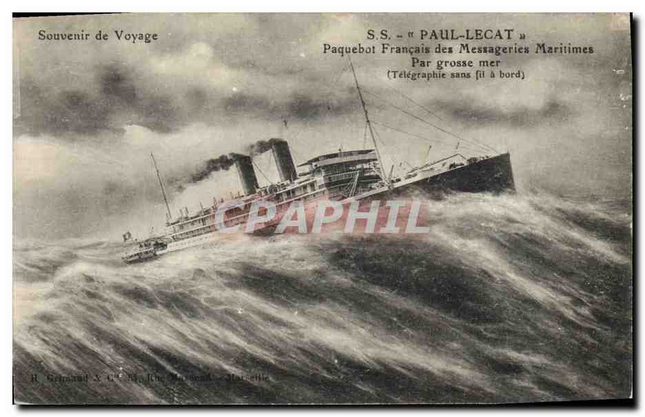 S.S. « PAUL-LECAT » — Paquebot Français des Messageries Maritimes — R. Gelpmand & Cie, Rue du Nord, Marseille