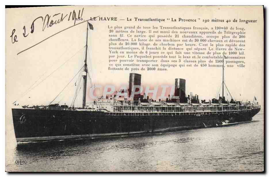 Le Havre — Le Transatlantique "La Provence" — Éditeur B-D, n° 250
