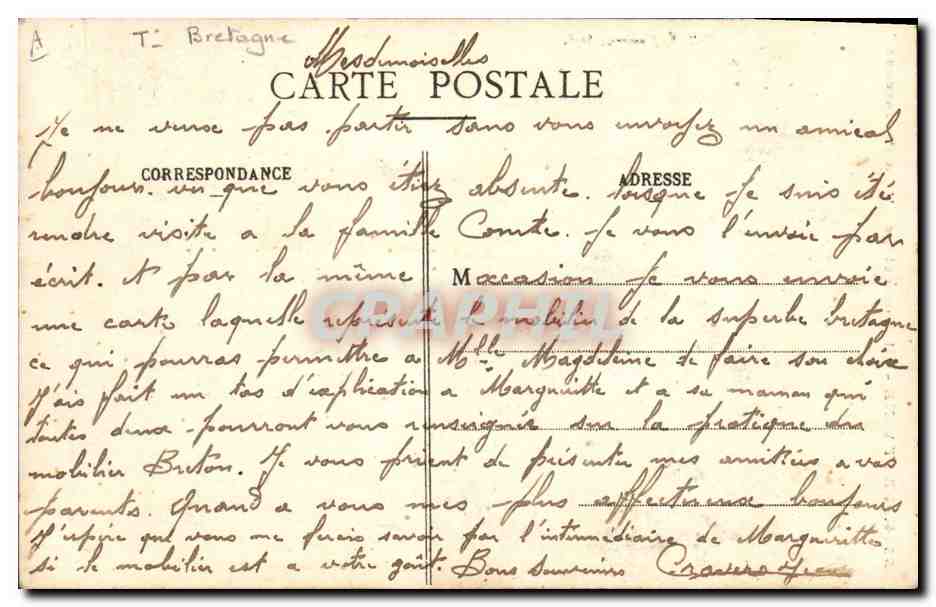 CPA Folklore Bretagne Lits Clos La Paresseuse  — Verso