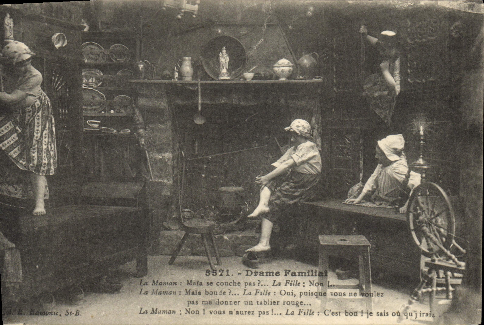 CPA Folklore Bretagne Lits Clos Drame familial 