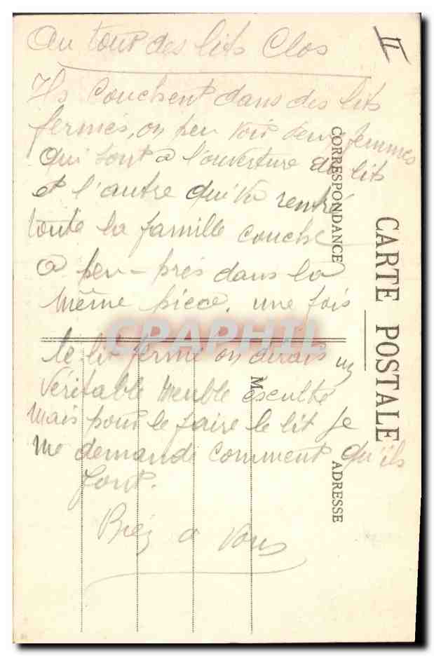 CPA Folklore Bretagne Lits Clos Drame familial  — Verso
