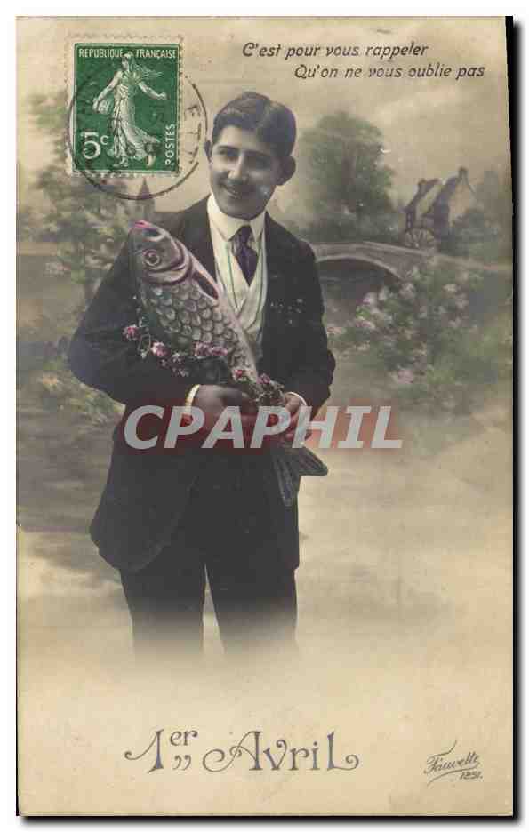CPA Fantaisie Paques Poisson Homme 1er Avril 