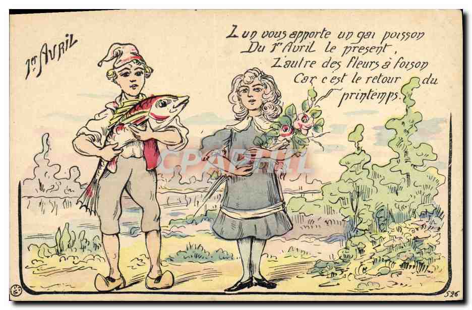 CPA Fantaisie Paques Poisson Enfants 1er Avril 