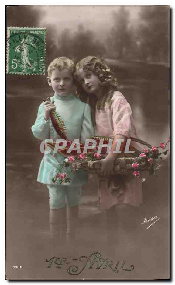 CPA Fantaisie Paques Poisson Enfants 1er Avril 