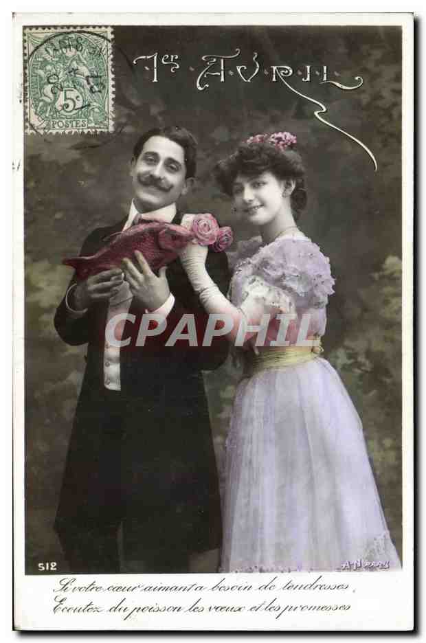 CPA Fantaisie Paques Poisson Femme 1er Avril 
