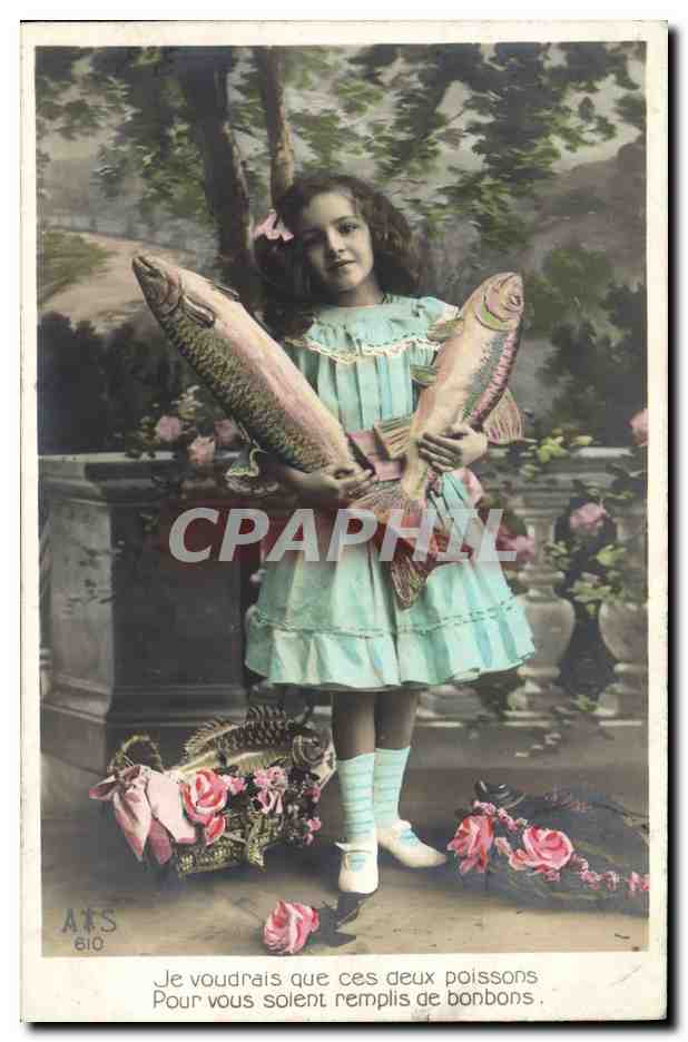 CPA Fantaisie Paques Poisson Enfant 1er Avril 