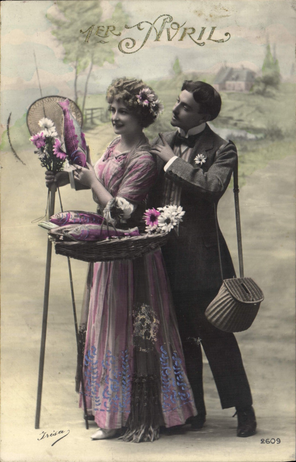 CPA Fantaisie Paques Poisson Femme 1er Avril 