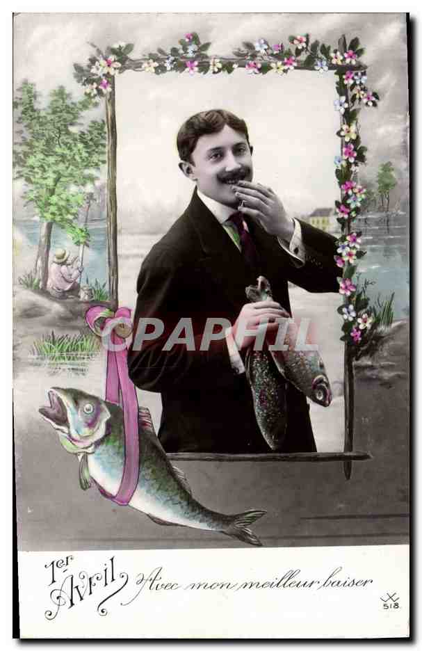 CPA Fantaisie Paques Poisson Homme 1er Avril 