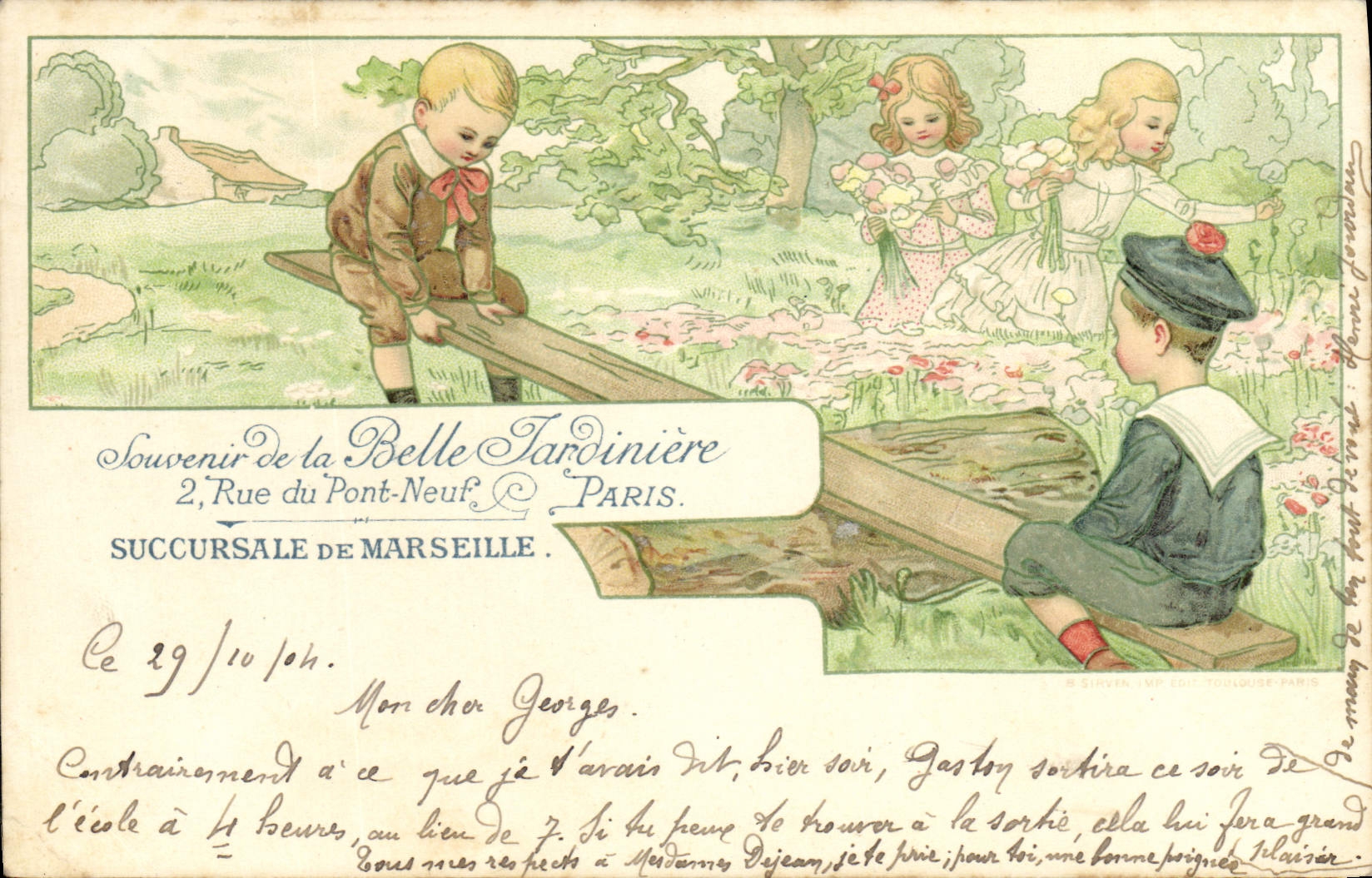 CPA Fantaisie Illustrateur Enfants Belle Jardiniere Marseille Rue du Pont Neuf Paris Marin 