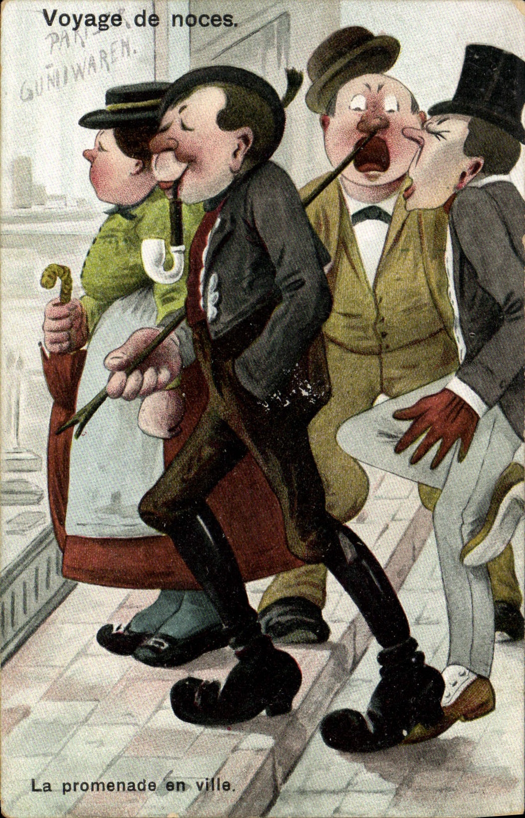 CPA Fantaisie Illustrateur Voyage de noces La promenade en ville 