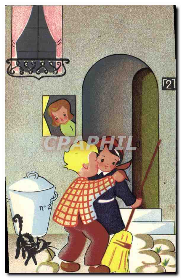 Enfants jouant à la porte — illustration humoristique — Collection Humoristique 35, éditée par A. YOER