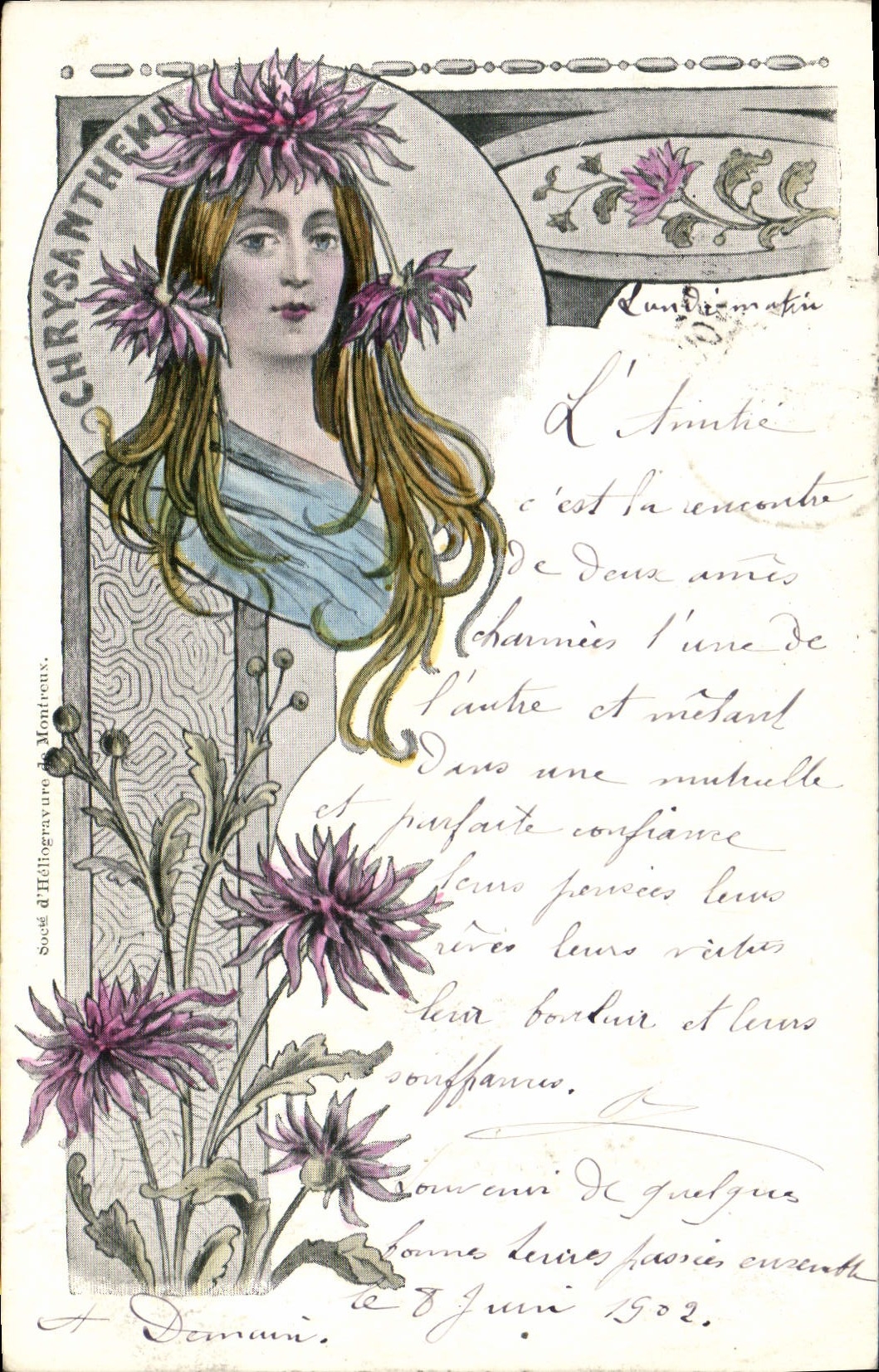 CPA Fantaisie Illustrateur Femme Chrysantheme 