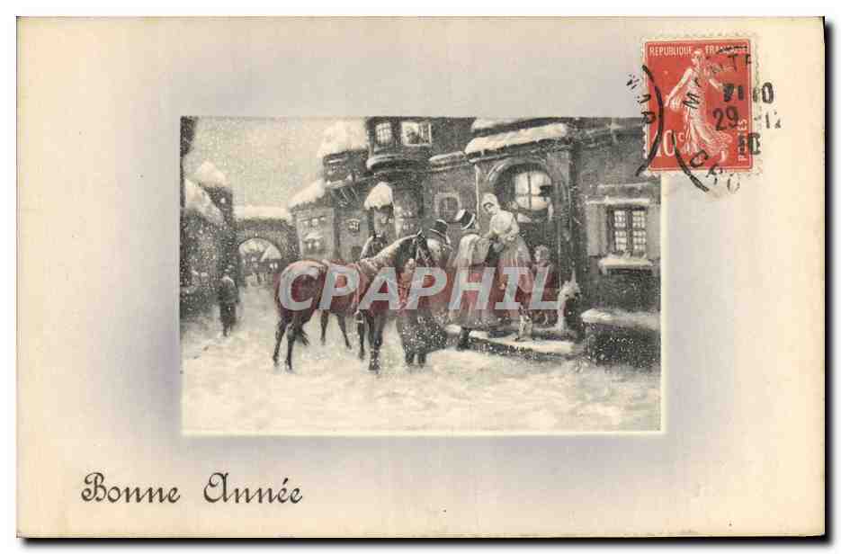 CPA Fantaisie Illustrateur Femme Bonne annee Cheval 