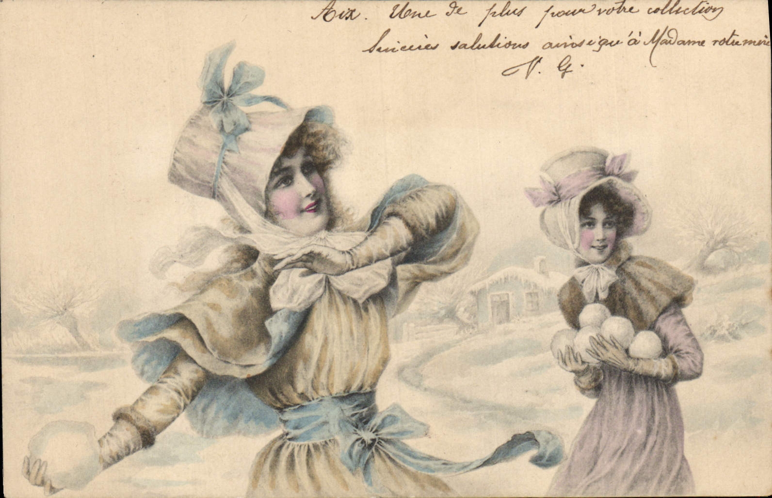 CPA Fantaisie Illustrateur Femmes Boules de neige 