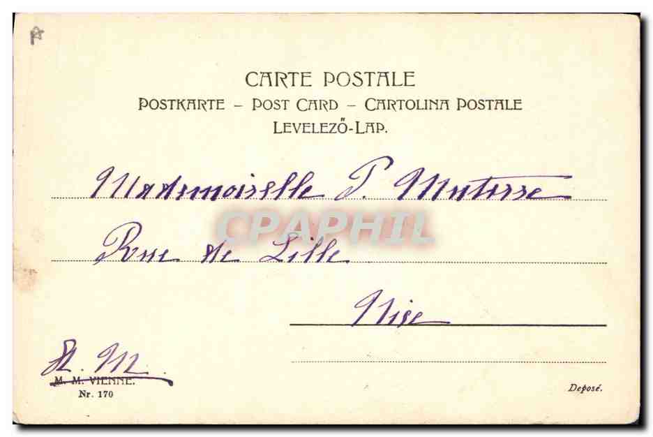 Fille en costume traditionnel — Vienne, 1907 — M.M. Vienne, n° 170 — Verso