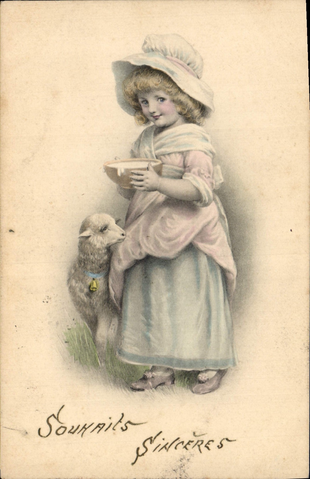 CPA Fantaisie Illustrateur Enfant Agneau Mouton 