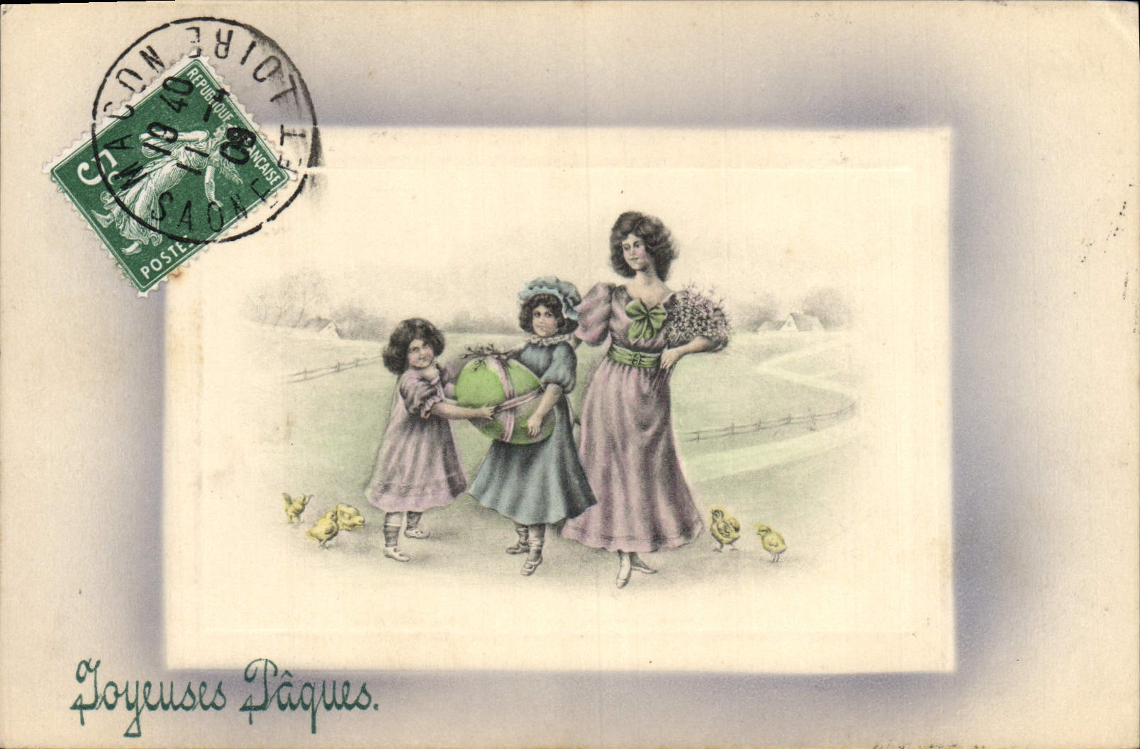 CPA Fantaisie Illustrateur Femme Enfants Paques 