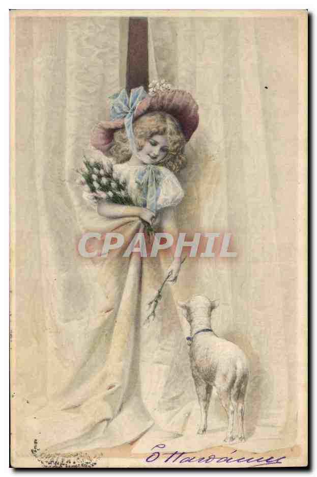 CPA Fantaisie Illustrateur Enfant Agneau Mouton 