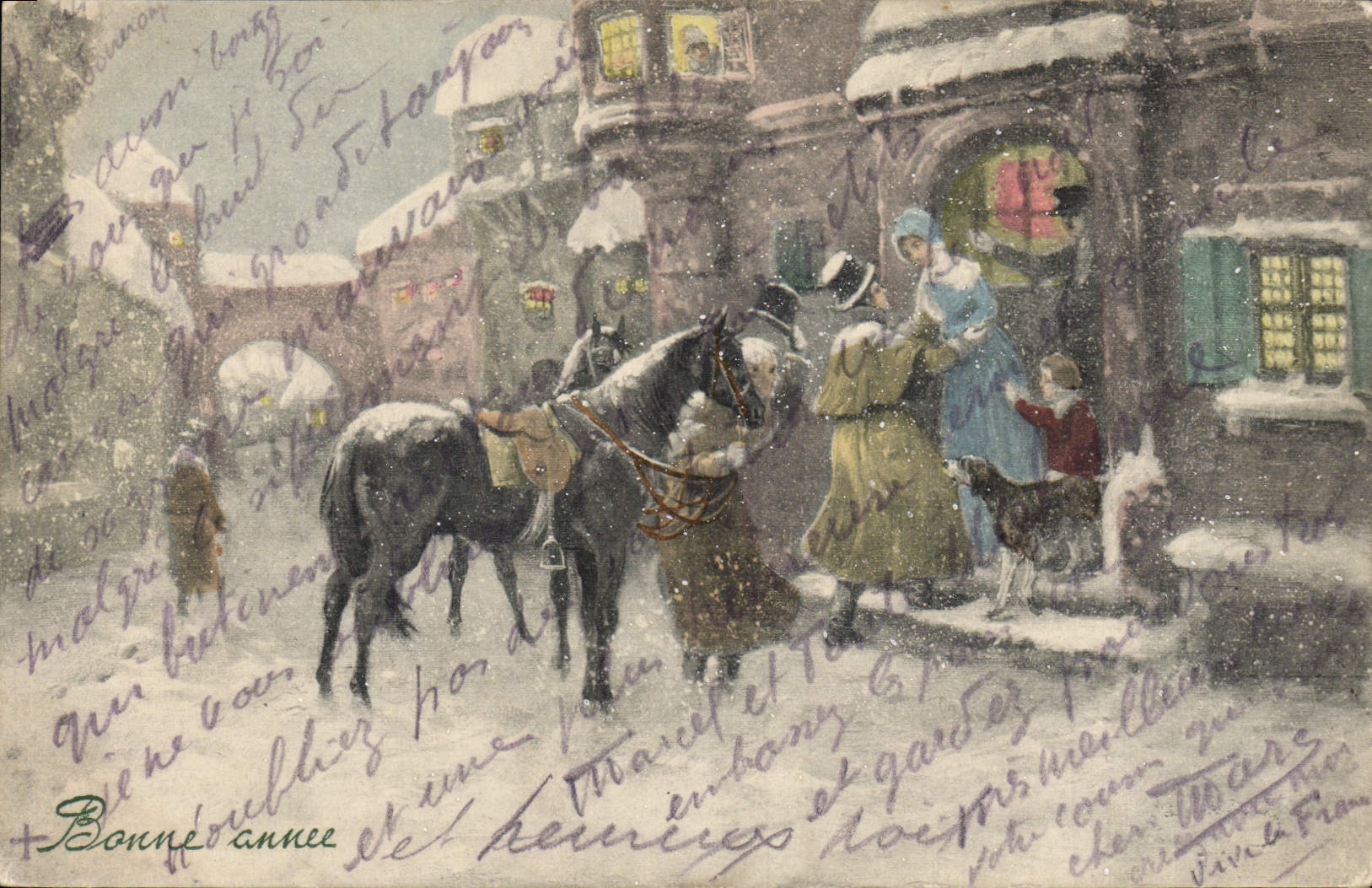 CPA Fantaisie Illustrateur Femme Cheval Bonne annee 