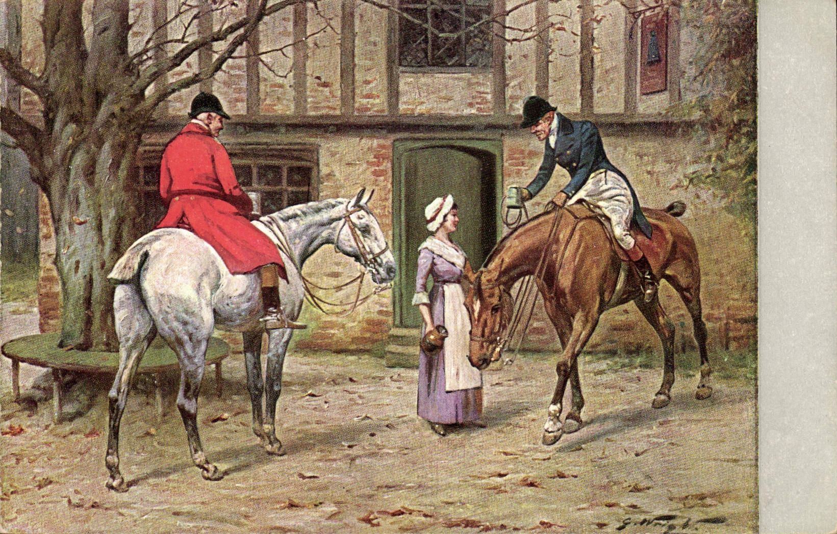 CPA Fantaisie Illustrateur Femme Cavaliers Cheval Equitation 