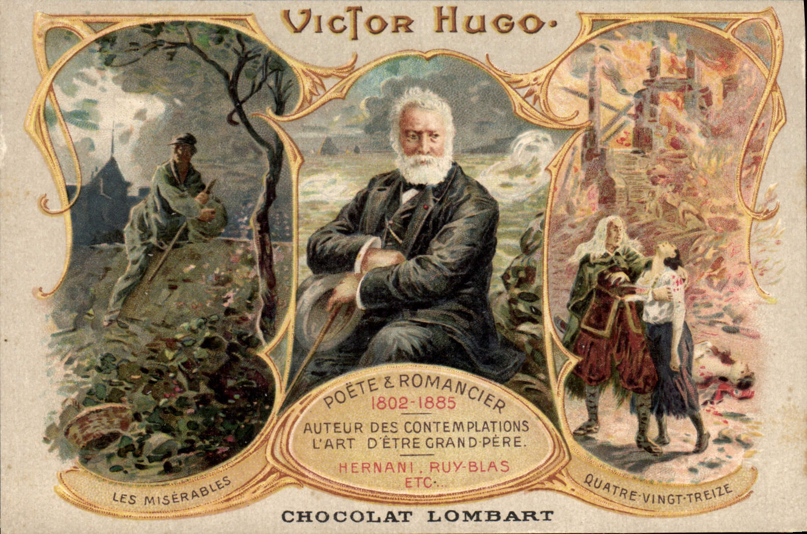 CPA Fantaisie Illustrateur Victor Hugo Chocolat Lombart Les Miserables Quatre Vingt Treize Hernani Ruy Blas TOP 