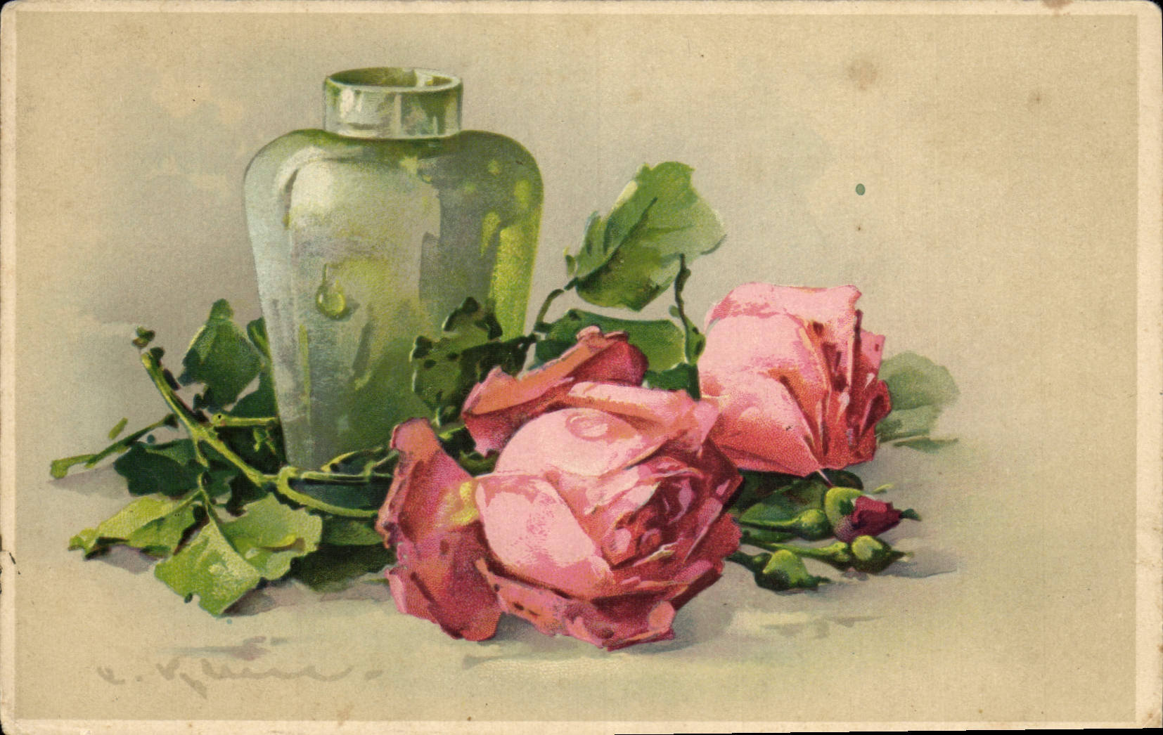 Bouquet de roses — dessin à l'aquarelle — C. Kühne