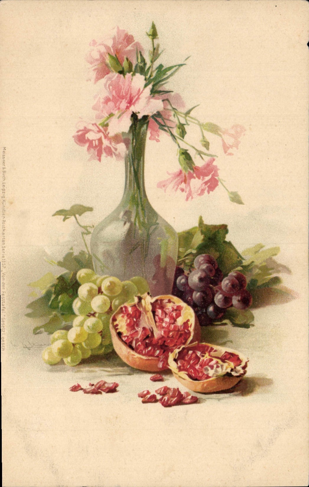 Nature morte aux fleurs et fruits — série 12 — éditeur Mauser & Buch, Leipzig