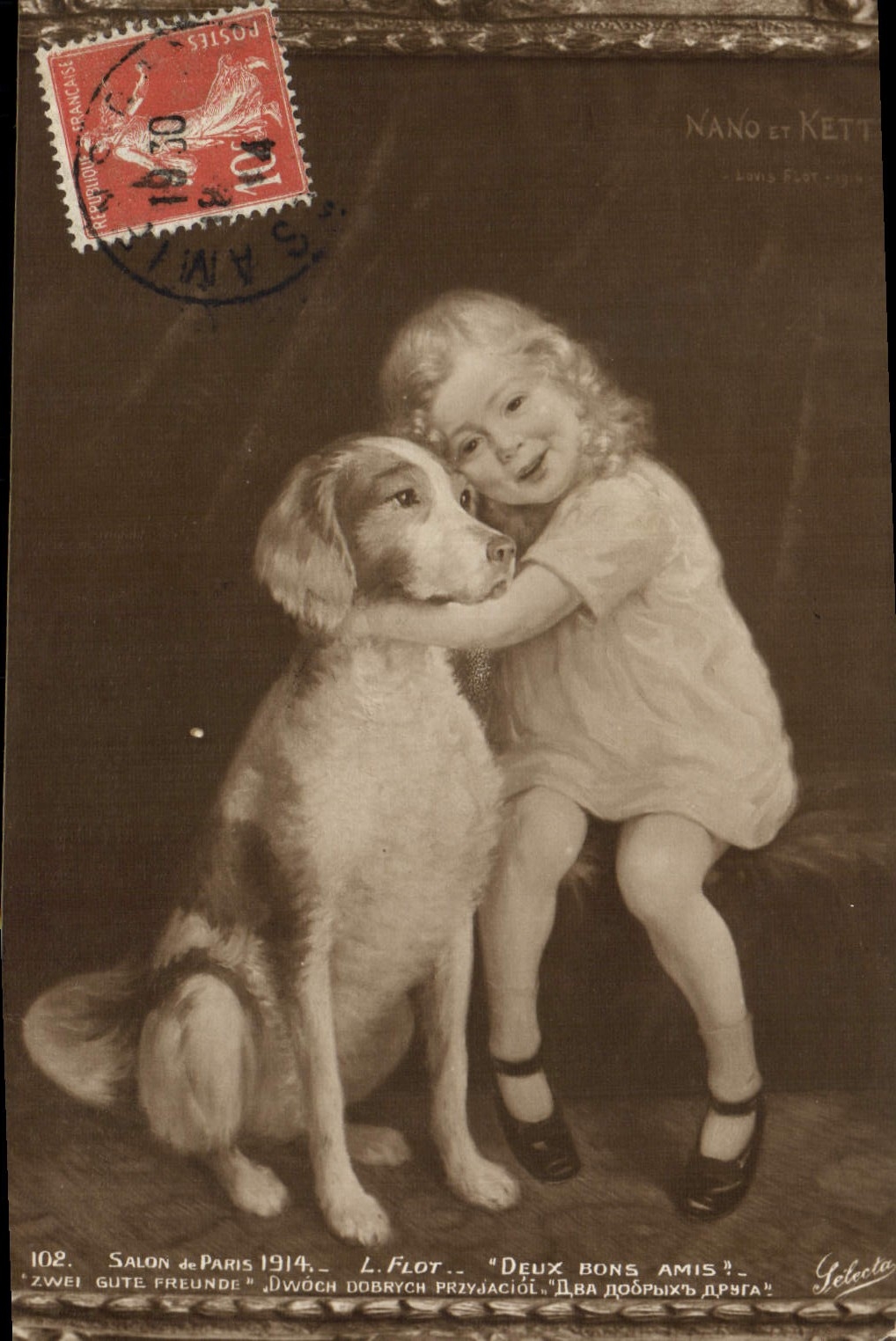 CPA Chien Chiens Enfant Salon de Paris 1914 Flot Deux bons amis ! 