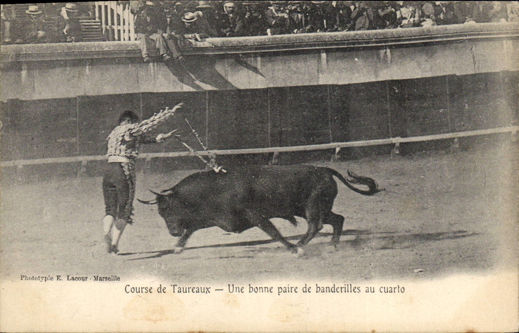 Bullfight — A Good Pair of Banderillas in the Cuarto — Phototypie E. Lacour - Marseille