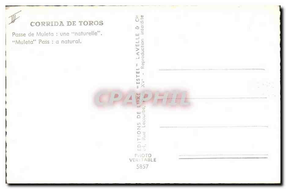 CPM Corrida Taureau Passe de Muleta une naturelle  — Rückseite