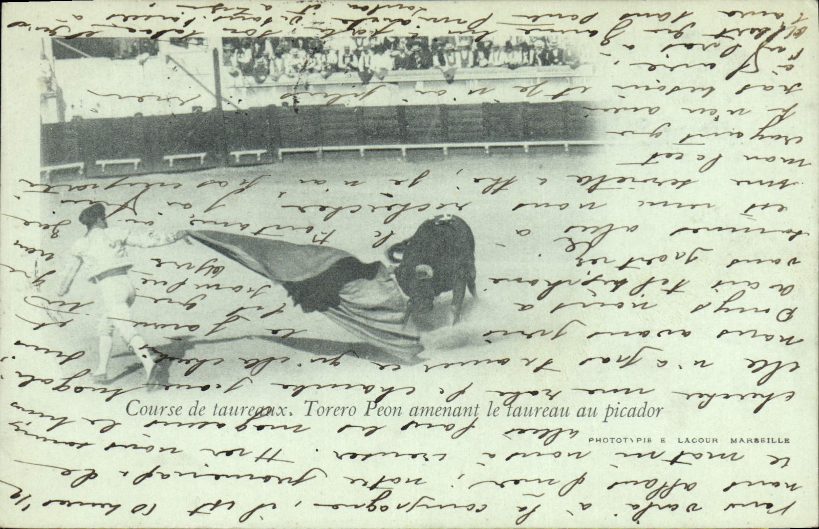 Bullfight — Torero Peon Leading the Bull to the Picador — Phototypie Lacour Marseille