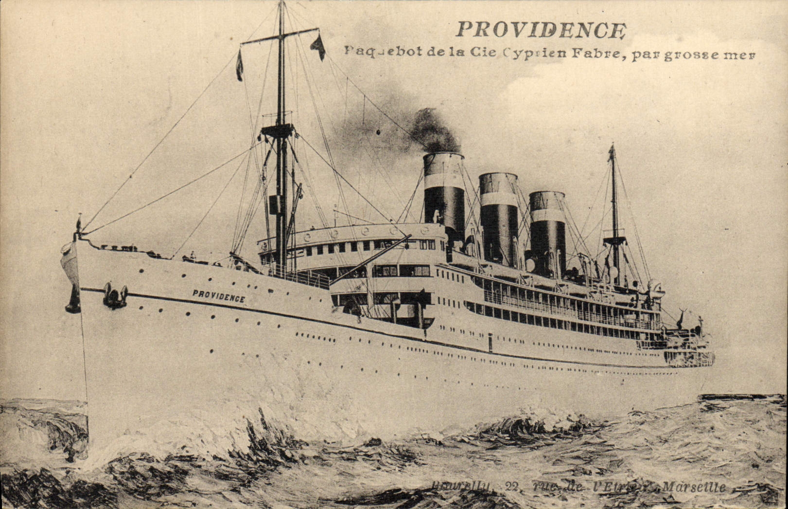 Nave Providence — Compagnia Cyprien Fabre, in mare grosso — Bruzall, 22, rue de l'Étroit, Marsiglia