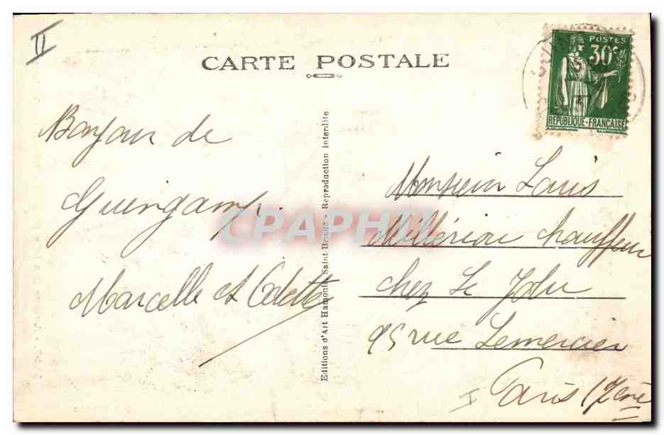CPA Folklore Bretagne Autour des lits clos le reveil de l'enfant  — Verso