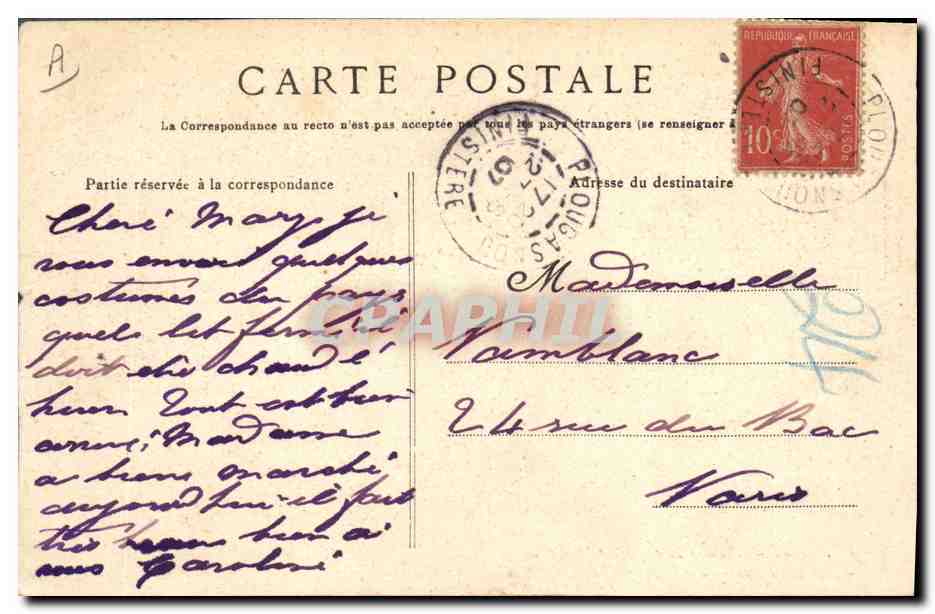 CPA Folklore Bretagne Autour du lit clos La visite des commeres  — Verso